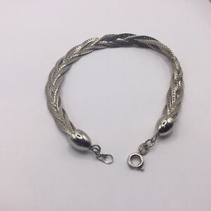 VINTAGE 925 Silver Herringbone Braided 5-Strand  Size 7